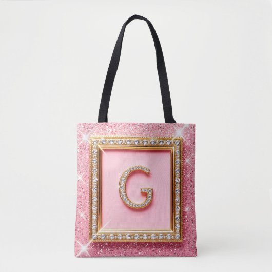 Diamant Initial G Goldrahmen Pink Glitter Monogram Tasche (Vorderseite)