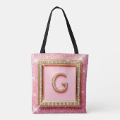 Diamant Initial G Goldrahmen Pink Glitter Monogram Tasche (Rückseite)
