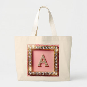 Diamant Initiale A Goldrahmen Pink Glitter Monogra Jumbo Stoffbeutel