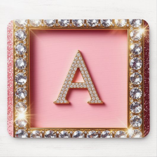 Diamant Initiale A Goldrahmen Pink Glitter Monogra Mousepad (Vorne)