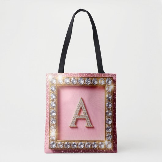 Diamant Initiale A Goldrahmen Pink Glitter Monogra Tasche (Vorderseite)