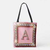 Diamant Initiale A Goldrahmen Pink Glitter Monogra Tasche (Rückseite)