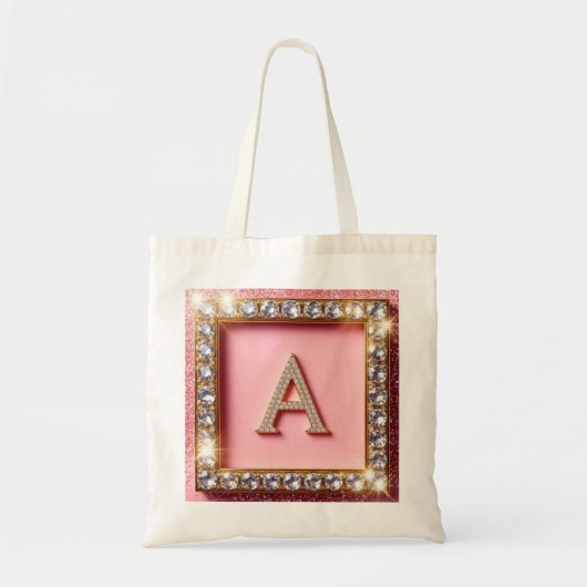 Diamant Initiale A Goldrahmen Pink Glitter Monogra Tragetasche (Vorne)