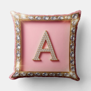 Diamant Initiale A Pink Glitter Monogramm Kissen