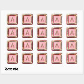 Diamant Initiale A Pink Glitter Monogramm Quadratischer Aufkleber (Blatt)