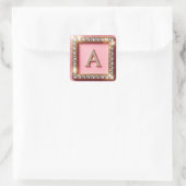 Diamant Initiale A Pink Glitter Monogramm Quadratischer Aufkleber (Tasche)