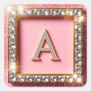 Diamant Initiale A Pink Glitter Monogramm Quadratischer Aufkleber