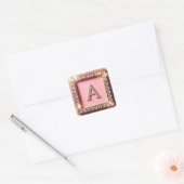 Diamant Initiale A Pink Glitter Monogramm Quadratischer Aufkleber (Umschlag)