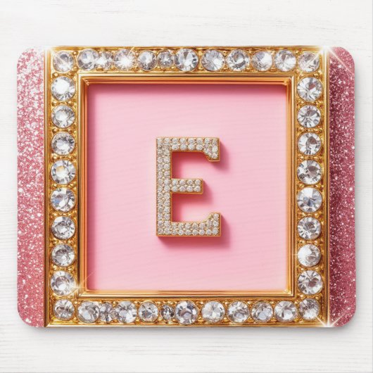 Diamant Initiale E Goldrahmen Pink Glitter Monogra Mousepad (Vorne)