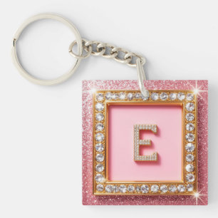 Diamant Initiale E Goldrahmen Pink Glitter Monogra Schlüsselanhänger