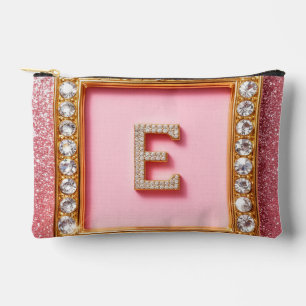 Diamant Initiale E Goldrahmen Pink Glitter Monogra Zubehörtasche