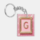Diamant Initiale G Goldrahmen Pink Glitter Monogra Schlüsselanhänger (Vorderseite links)
