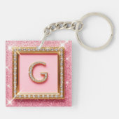 Diamant Initiale G Goldrahmen Pink Glitter Monogra Schlüsselanhänger (Rückseite)
