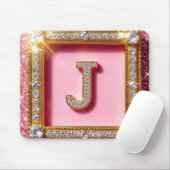 Diamant Initiale J Pink Glitter Gold Rahmen Monogr Mousepad (Mit Mouse)