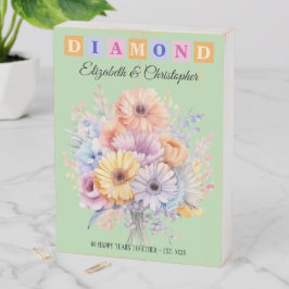 Diamant Jubiläum 60 Jahre Blume grün Holzkisten Schild