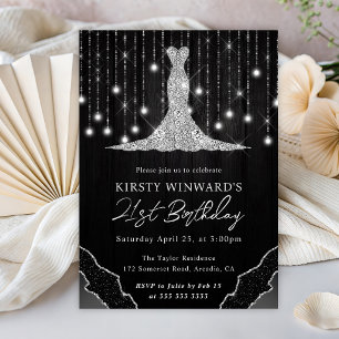 Diamant Kleid & Bokeh Lichterkette 21. Geburtstag Einladung