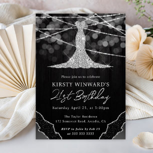 Diamant Kleid & Bokeh Lichterkette 21. Geburtstag Einladung