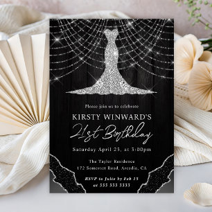 Diamant Kleid & Bokeh Lichterkette 21. Geburtstag Einladung