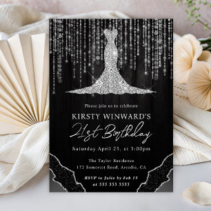 Diamant Kleid & Bokeh Lichterkette 21. Geburtstag Einladung