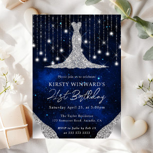 Diamant Kleid & Bokeh Lichterkette 21. Geburtstag Einladung