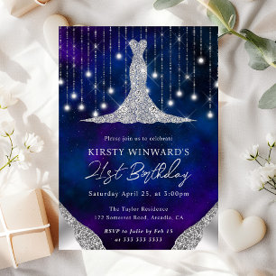 Diamant Kleid & Bokeh Lichterkette 21. Geburtstag Einladung