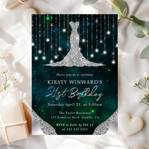 Diamant Kleid & Bokeh Lichterkette 21. Geburtstag Einladung