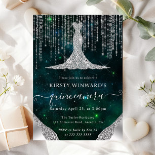 Diamant Kleid & Bokeh Lichterkette Quinceanera Einladung