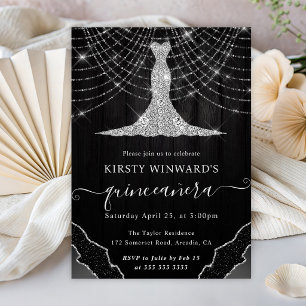 Diamant Kleid & Bokeh Lichterkette Quinceanera Einladung