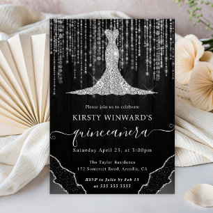 Diamant Kleid & Bokeh Lichterkette Quinceanera Einladung