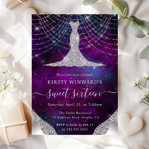 Diamant Kleid & Bokeh Lichterkette Sweet 16 Einladung