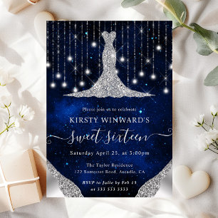 Diamant Kleid & Bokeh Lichterkette Sweet 16 Einladung