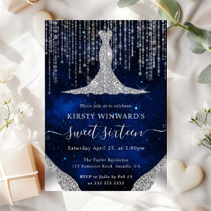 Diamant Kleid & Bokeh Lichterkette Sweet 16 Einladung