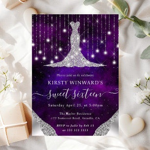 Diamant Kleid & Bokeh Lichterkette Sweet 16 Einladung