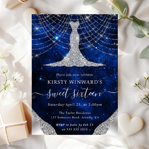 Diamant Kleid & Bokeh Lichterkette Sweet 16 Einladung