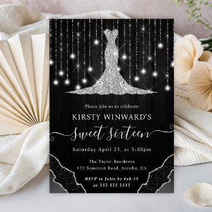 Diamant Kleid & Bokeh Lichterkette Sweet 16 Einladung
