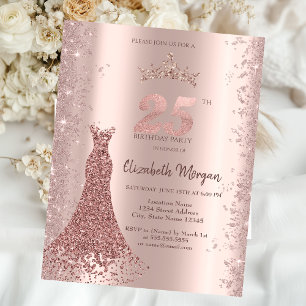 Diamant Kleid Rose Gold Glitter Staub 25th Einladung