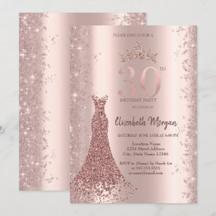 Diamant Kleid Roségold Glitterstaub 30. Geburtstag Einladung