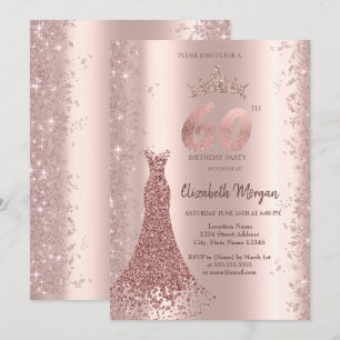 Diamant-Kleid Roségold Glitterstaub 60. Geburtstag Einladung