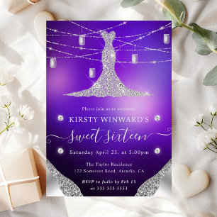 Diamant Kleid und Mason Gläser Glam Sweet 16 Einladung
