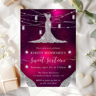 Diamant Kleid und Mason Gläser Glam Sweet 16 Einladung