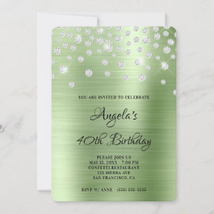 Diamant Konfetti Mint Satin Folie 40. Geburtstag Einladung