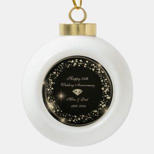 Diamant Konfetti Schwarz 25. Hochzeitstag Keramik Kugel-Ornament