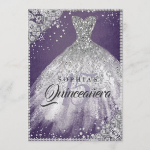 Diamant-Lace-Sparkle-Kleid Lila Quinceanera Einladung