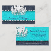 Diamant-Leuchter-BlumenTürkis-Blau des Denim-n Visitenkarte (Vorne/Hinten)