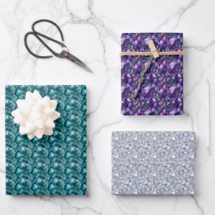 Diamant, Lila und Aquamarin Geschenkpapier Set