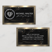 Diamant-Logo | Schwarzer Marmor | Gold Metallic Visitenkarte (Vorne/Hinten)