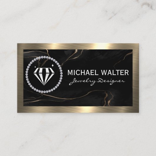 Diamant-Logo | Schwarzer Marmor | Gold Metallic Visitenkarte (Vorderseite)