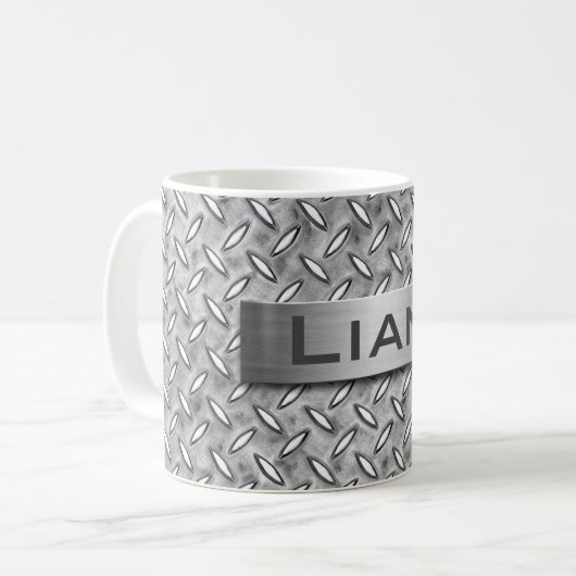 Diamant-Metallplatte mit Monogramm-Stahlnamensplat Kaffeetasse (Vorderseite Links)