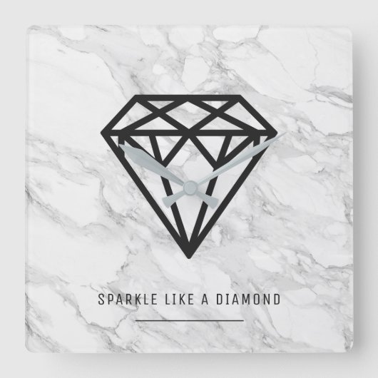 Diamant mit Marmor Quadratische Wanduhr (Vorderseite)