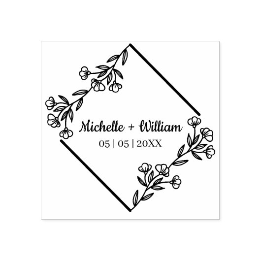 Diamant mit schwarzen Wildblumen für Hochzeiten Gummistempel (Prägung)